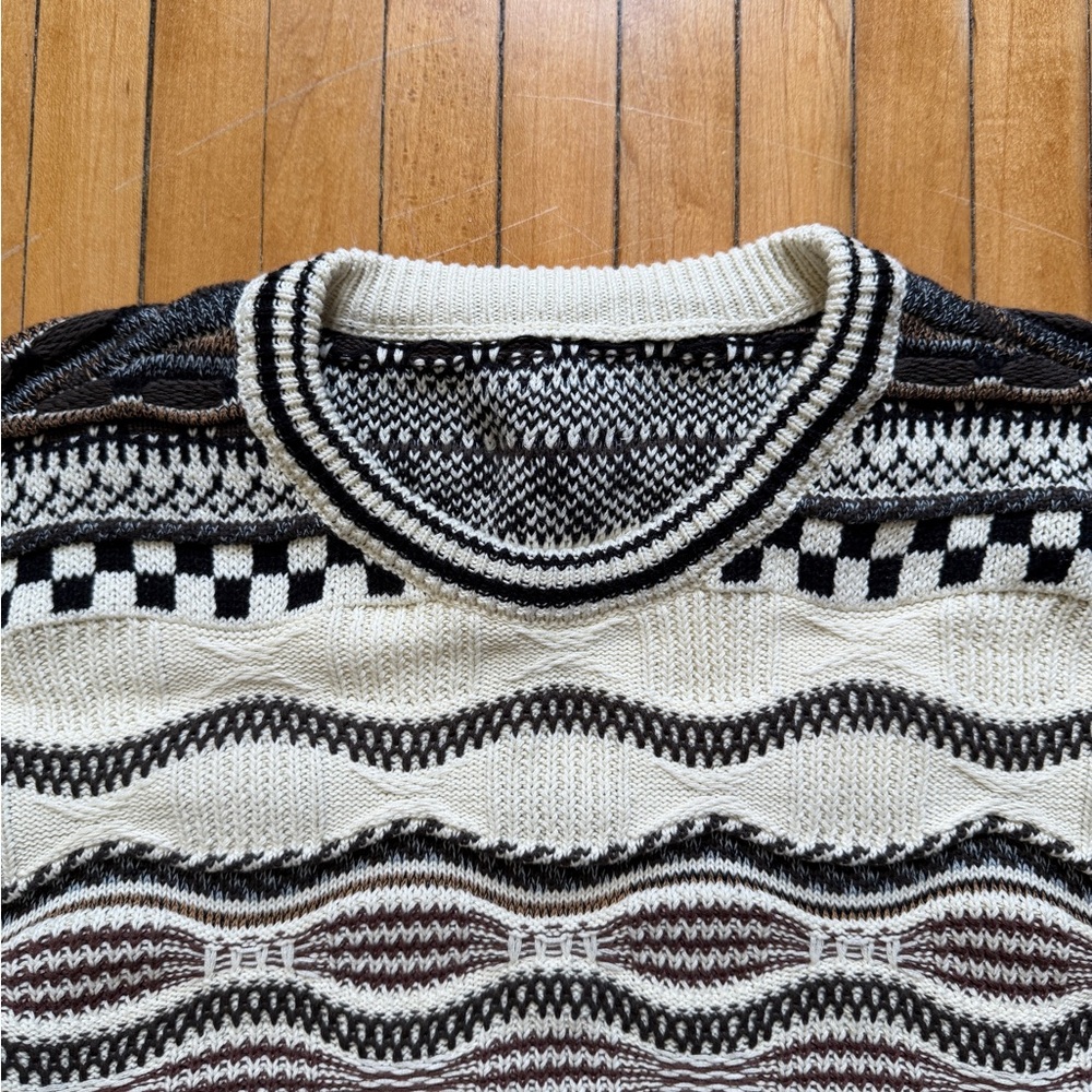 VTG 90s Unbranded Coogi Style 3D Knit Multicolored Grandpa Sweater Sz. XL - Picture 4 of 7
